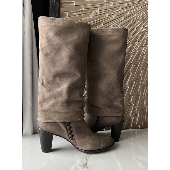 Paul Green GLORY Nubuck Leather Graphite Taupe Heeled Boots Slouch uk 5.5 Us 8 - Picture 4 of 12
